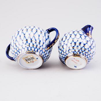 A 34-piece 'Cobalt Net' porcelain set for coffee and tea, Lomonosov, Soviet Union.