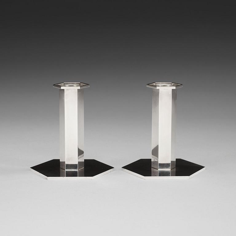 WIWEN NILSSON, ljusstakar, ett par, Lund 1960, sterling.