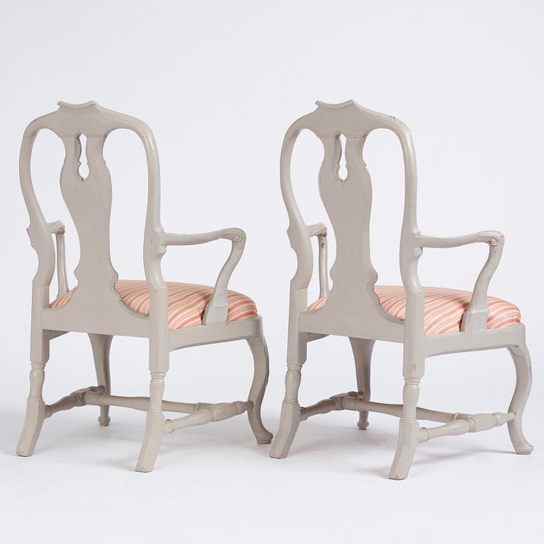 A pair of Swedish Rococo armchairs, Stockholm, 18th century.