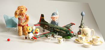 PARTI LEKSAKER, 7 delar, bl.a fabrikat Rock Valley Toys, USA, och Brio.