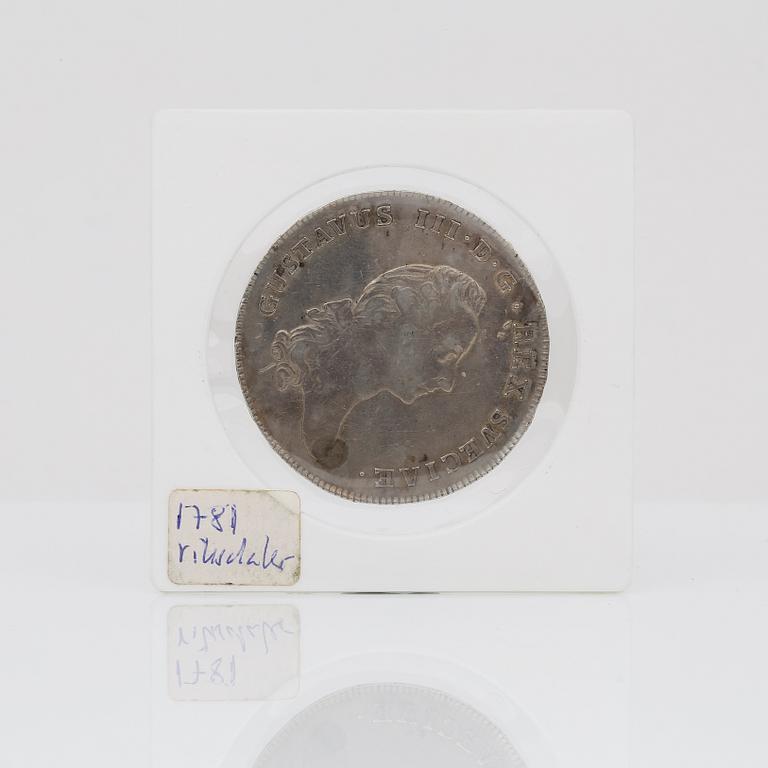 SILVERMYNT, 1 riksdaler, Gustav III, 1781.