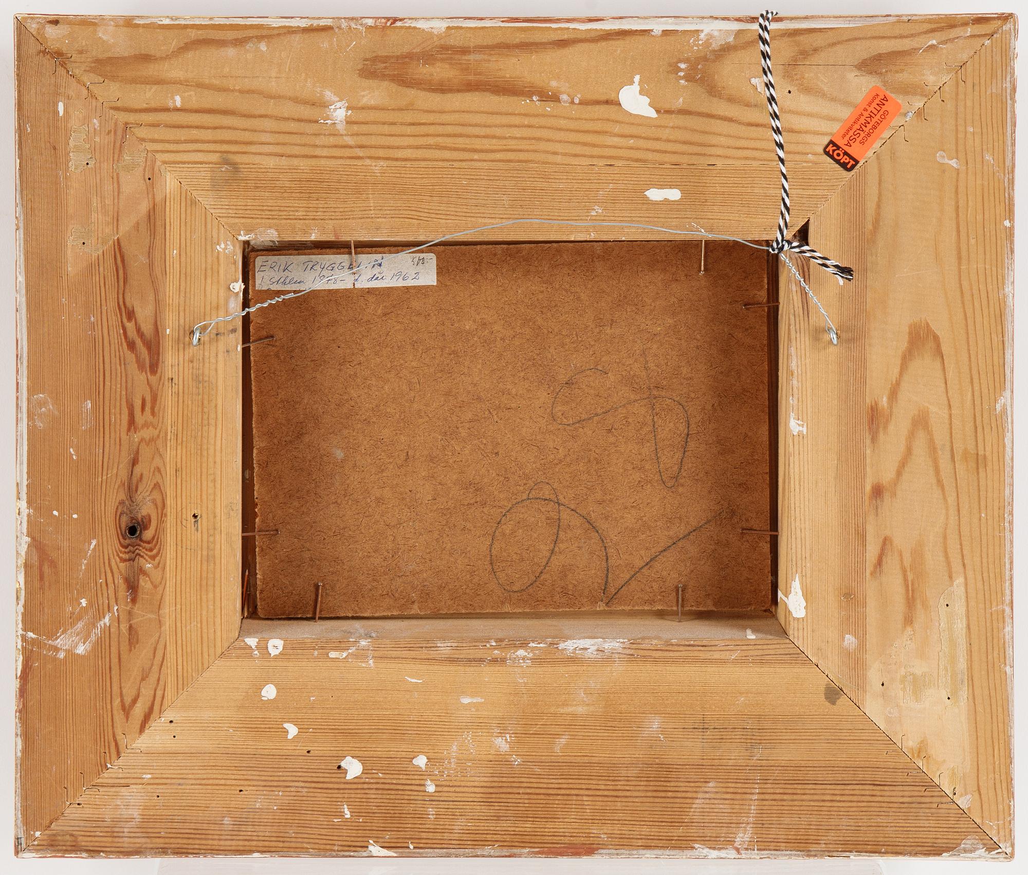 Erik Tryggelin, oil on panel, signed and dated Vadstena 26/8 1943.