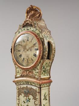 A Swedish rococo polychrome-painted longcase clock by P. Ernst (watchmaker in Stockholm 1753-84).