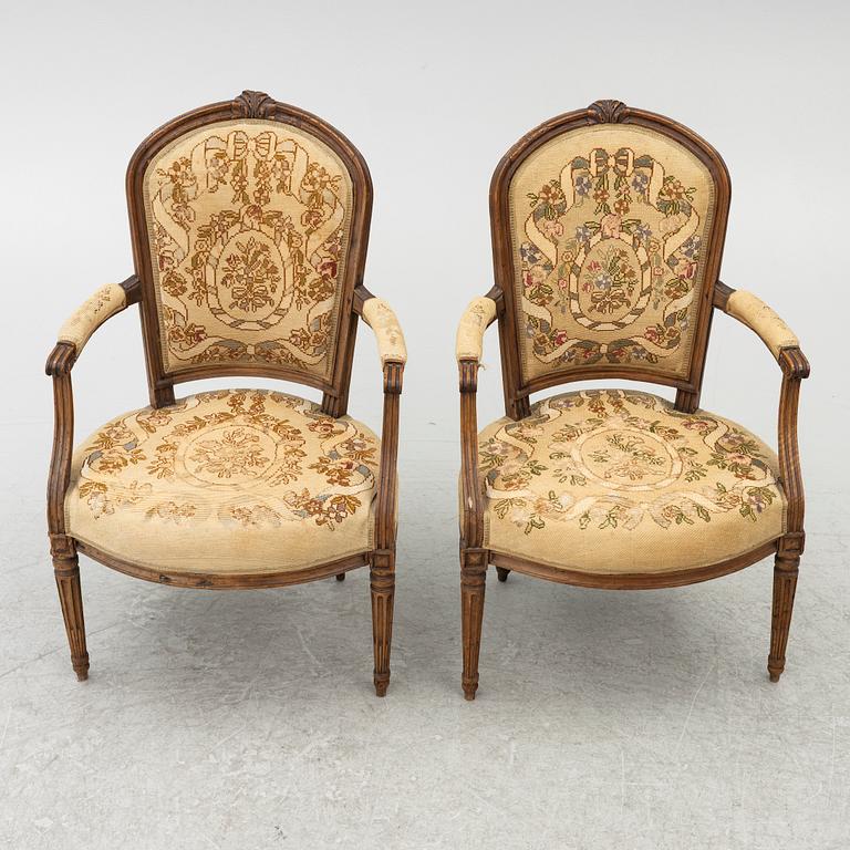 Karmstolar, ett par, Louis XVI-stil, 1800-tal,  Frankrike.
