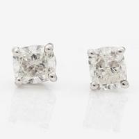 Earrings, a pair, 18K white gold with cushion-cut diamonds totalling 1.00 ct.