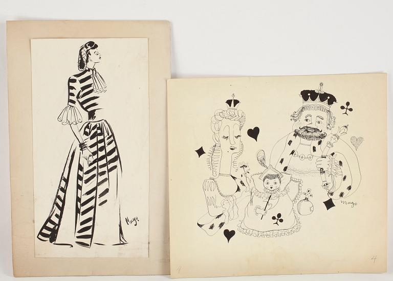 MAX GOLDSTEIN (MAGO), ca 70 st, tuschteckningar, bl a 1940-tal, vissa dräktskisser delvis sign o dat.