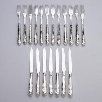 A Swedish set of 19 piece silver table-cutlery, marks of  Isak Trybom, Stockholm 1779-1780.