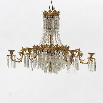 A six-light Oscarian chandelier, circa 1900.