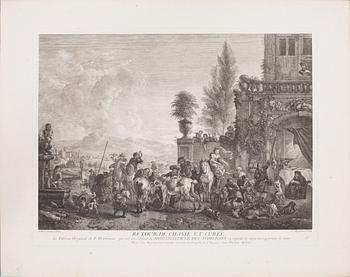 PHILIPS WOUWERMAN, after, six unframed coppar engravings, 18th century.
