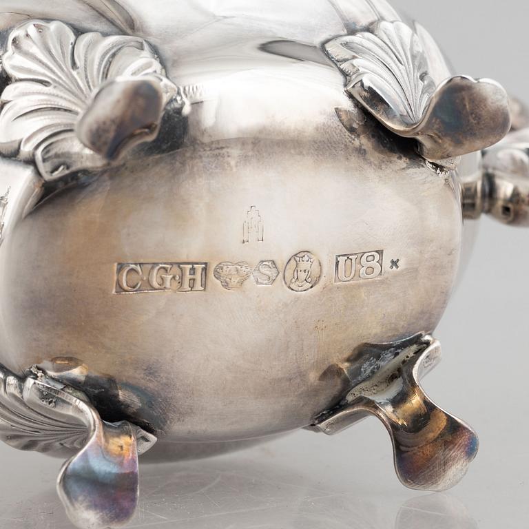 A three piece silver coffee set, mark of CG Hallberg, Stockholm 1944-1946.