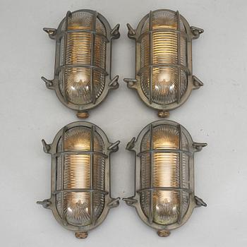 SKEPPSLAMPOR, 4 st, patinerad mässing, 1900-tal.