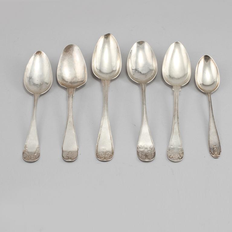 SKEDAR, 6 st, silver, Sverige, 1800/1900-tal, vikt 270 gram.