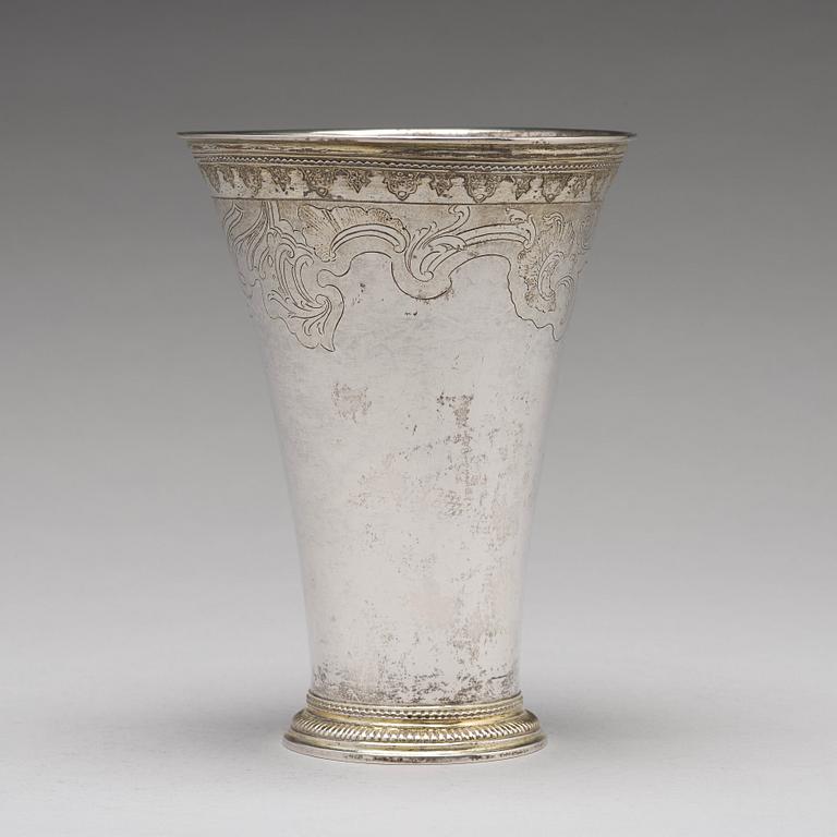 A Swedish 18th century parcel-gilt silver beaker, mark of Gustaf Henning, Stockholm 1752.