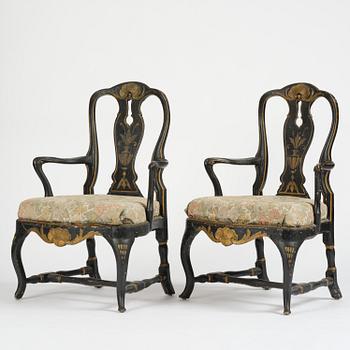 Karmstolar, ett par, Stockholmsarbeten, 1700-talets andra hälft, Rokoko.