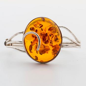 NECKLACE and BANGLE, silver and amber, Poland, W. Kruk.