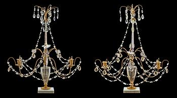 197. A pair of gilt bronze and glass two-light girandoles, Russia 18th/19th century.