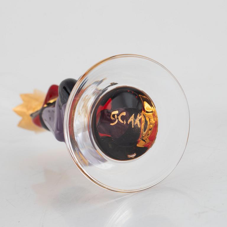 Gunnar Cyrén, carafe and 13 schnapps glasses from the Nobel Service, Orrefors, late 20th century.