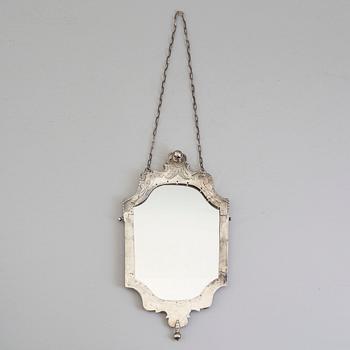 A silver framed mirror, 19th/20th Century.