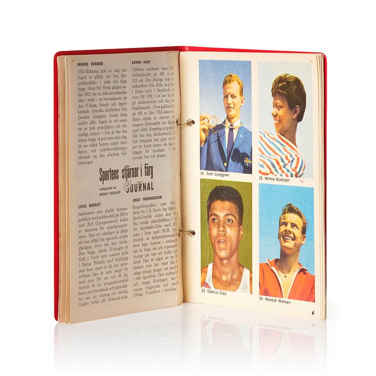 Idol cards, "Sportens stjärnor", including Cassius Clay, Nacka Skoglund and others, Hemmets Journal, 1960s.