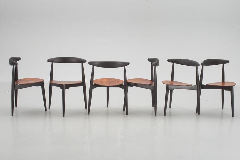 STOLAR, 6 st, "Hjertestolen", Hans J Wegner, Fritz Hansen, Danmark.