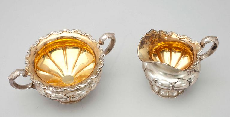 KAFFESERVIS, 3 delar, silver, Auran Kultaseppä, Åbo 1947. Tot. vikt 1096g.