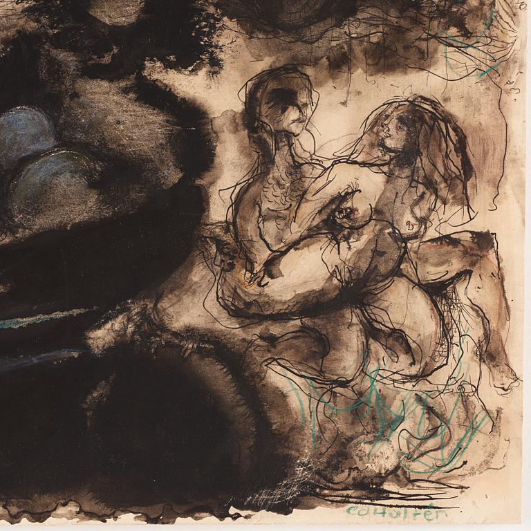 CO Hultén, Imprimage and frottage on paper, signed and executed 1947.