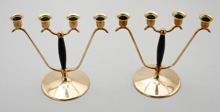 KANDELABRAR, 1 par, mässing, Lagerstedt, Eskilstuna, 1950-tal.