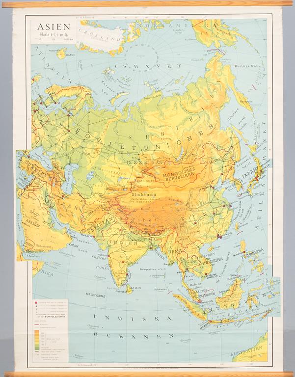 SKOLKARTOR, 3 st, "Afrika" "Asien" samt "Glob Karta".