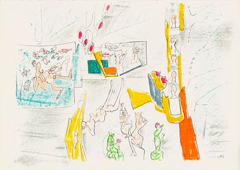 Roberto Matta, Svit med 5 färglitografier, 1976-77, samtliga signerade med blyerts 27/100, tryckta av Mourlot, Paris.