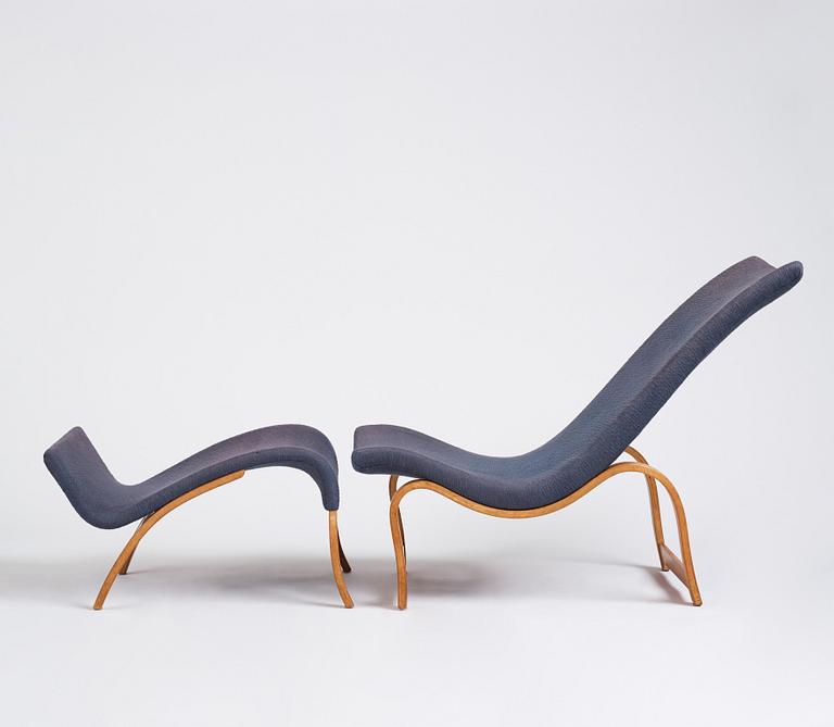 Bruno Mathsson, an easy chair and footstool, model '36', Firma Karl Mathsson, Sweden 1940.