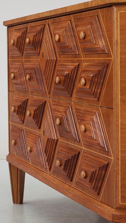 A mahogany chest of drawers, possibly by Oscar Nilsson, Sweden 1940's.