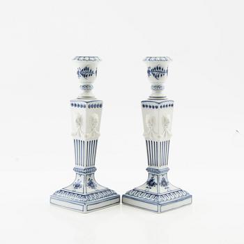 Candlesticks, a pair, "Musselmalet" Royal Copenhagen, Denmark, porcelain.