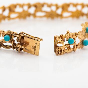 A 14K gold braclelet with turquoise imitation. H.Lahtinen&Co, Helsinki 1970.