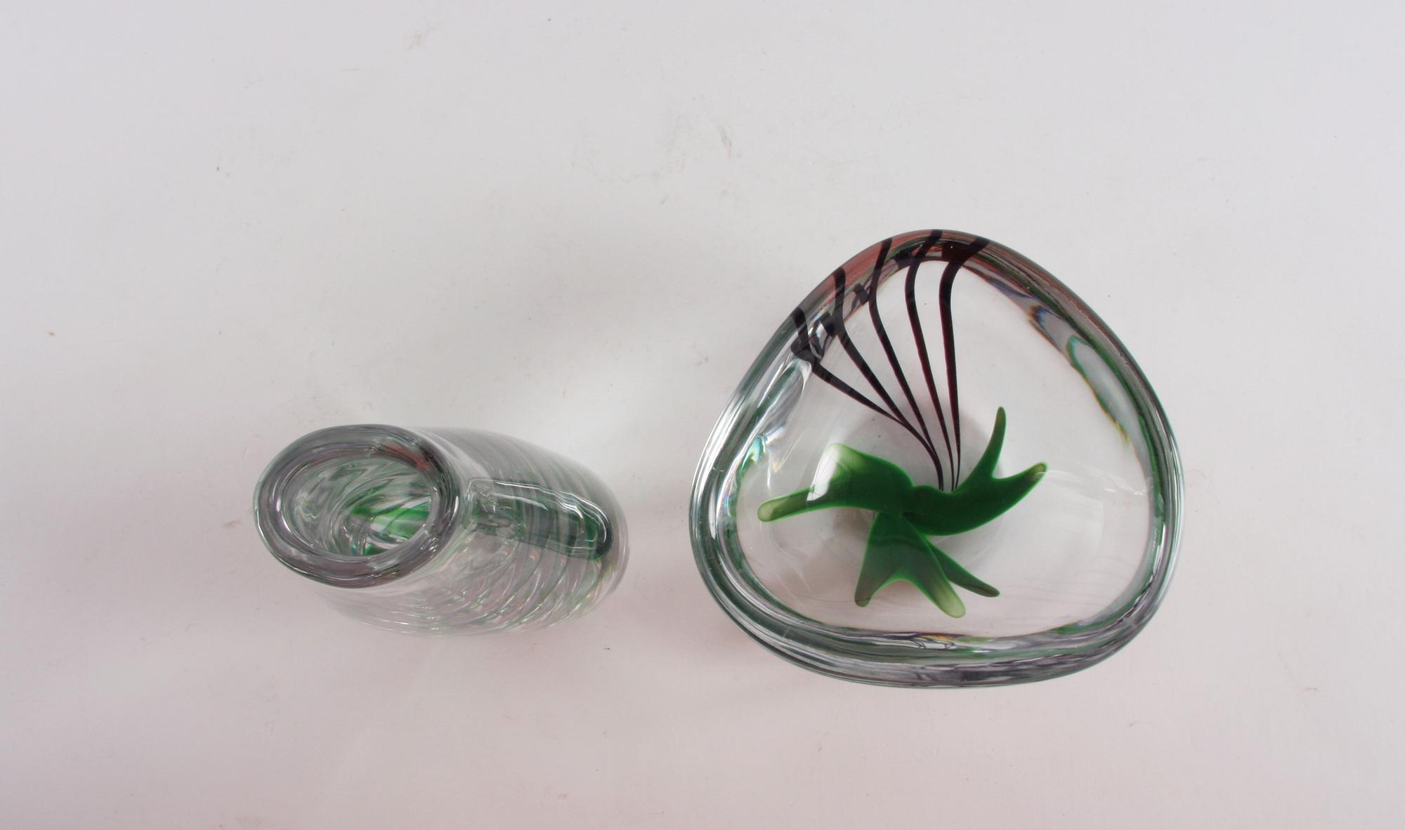 VAS och SKÅL, glas, Vicke Lindstrand, Kosta, sign.