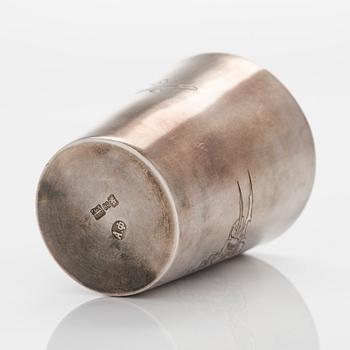 Alexander Fuld, a parcel-gilt beaker, Moscow 1895. In an oak case marked I.E. Morozov St. Petersburg.