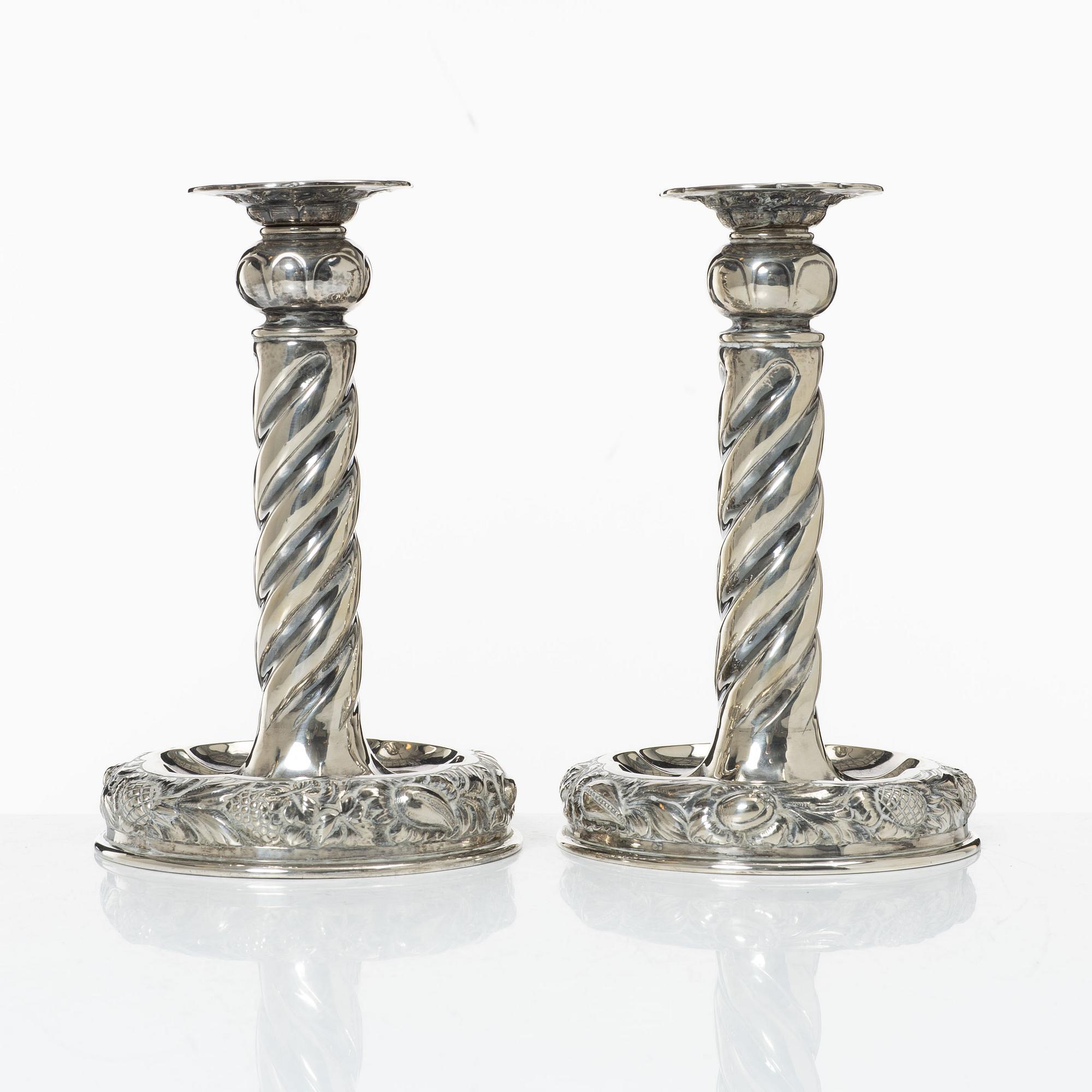 Ljusstakar, ett par, silver, barockstil, svensk importstämpel, 1900-tal.