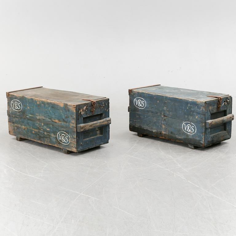 Two wooden boxes, early 1900's.