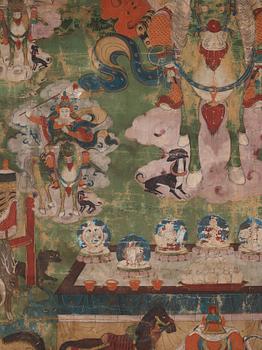 A Mongolian thangka depicting the nine Drala brothers, 19th century.