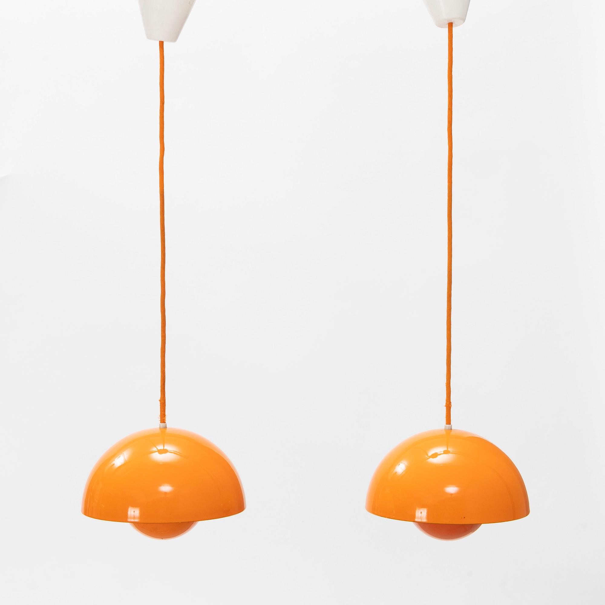A pair of 'Flowerpot' pendant lamps by Verner Panton.