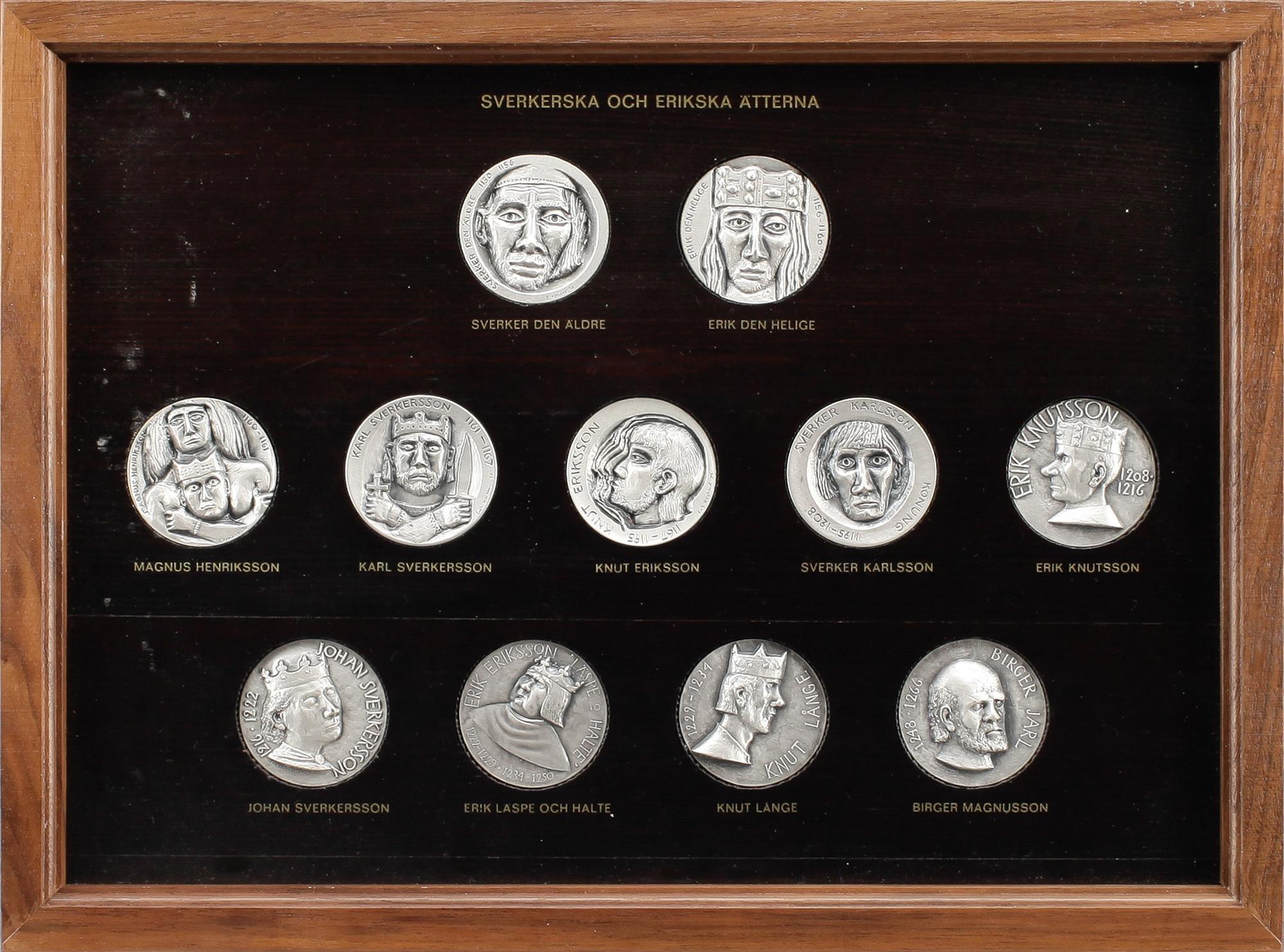 MEDALJSAMLING, 60 st, silver, "Sverige och dess regenter under 1000 år", Sporrong AB 1976-79. Silvervikt ca 2800 gram.
