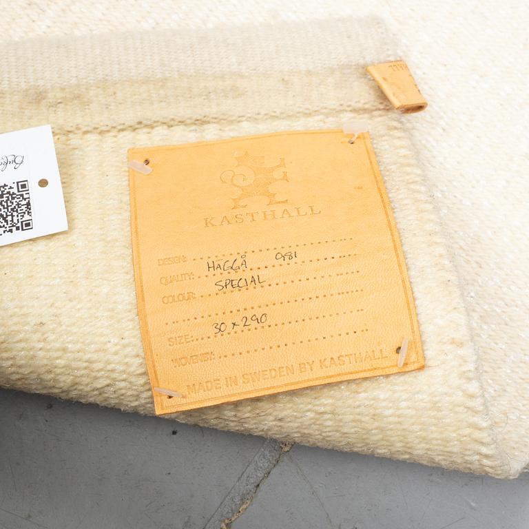 A carpet/textile, "Häggå 981", machin woven, Gunilla Lagerhem, Ullberg Kasthall, ca 290 x 30 and 70 cm.