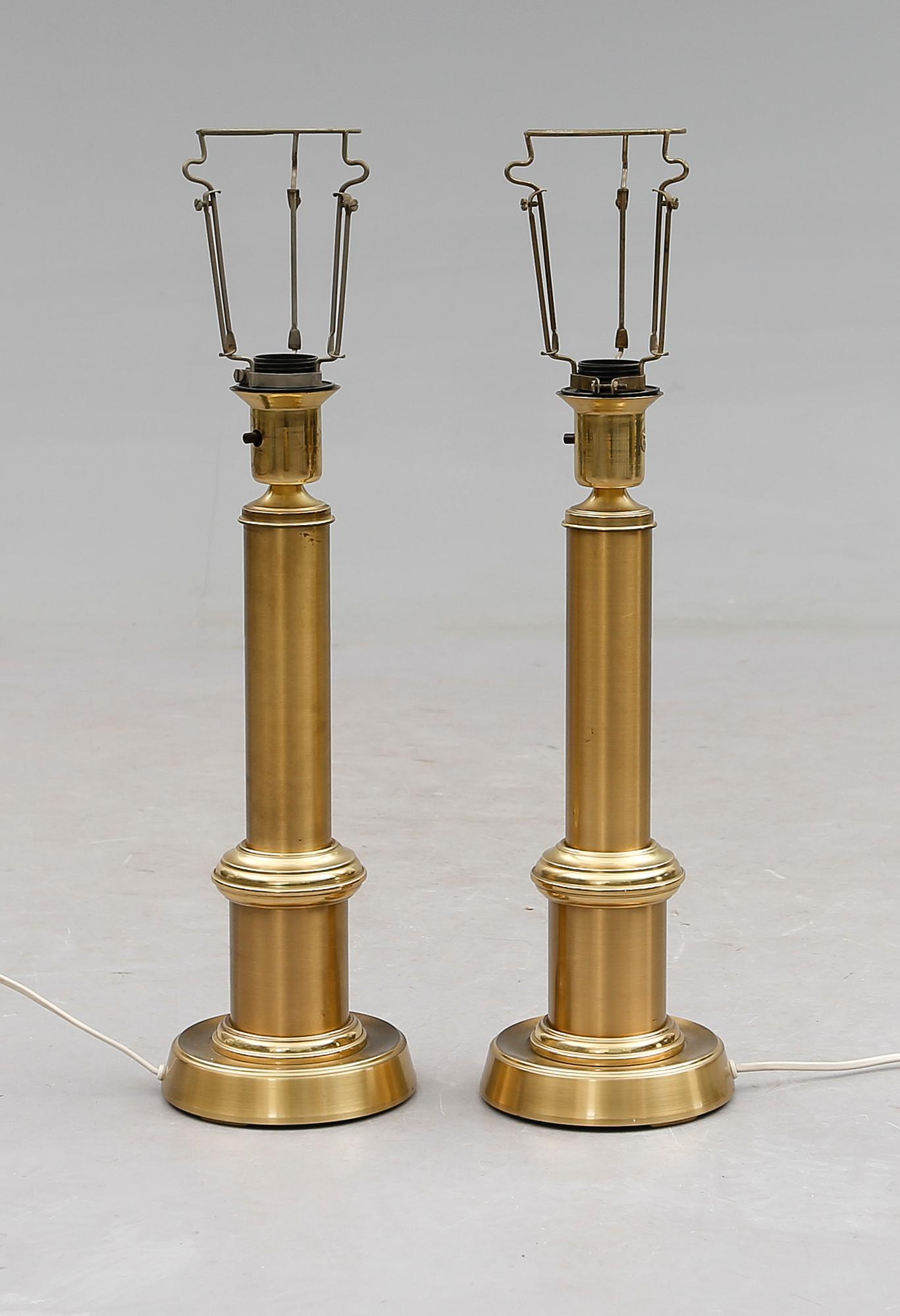 BORDSLAMPOR, 1 par, mässing, EWÅ, Värnamo, 1900-talets andra hälft.