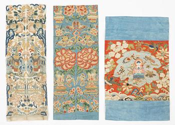 A group of Chinese embroidered textiles, Qing dynasty, 19th and 20th century. (6 pieces).