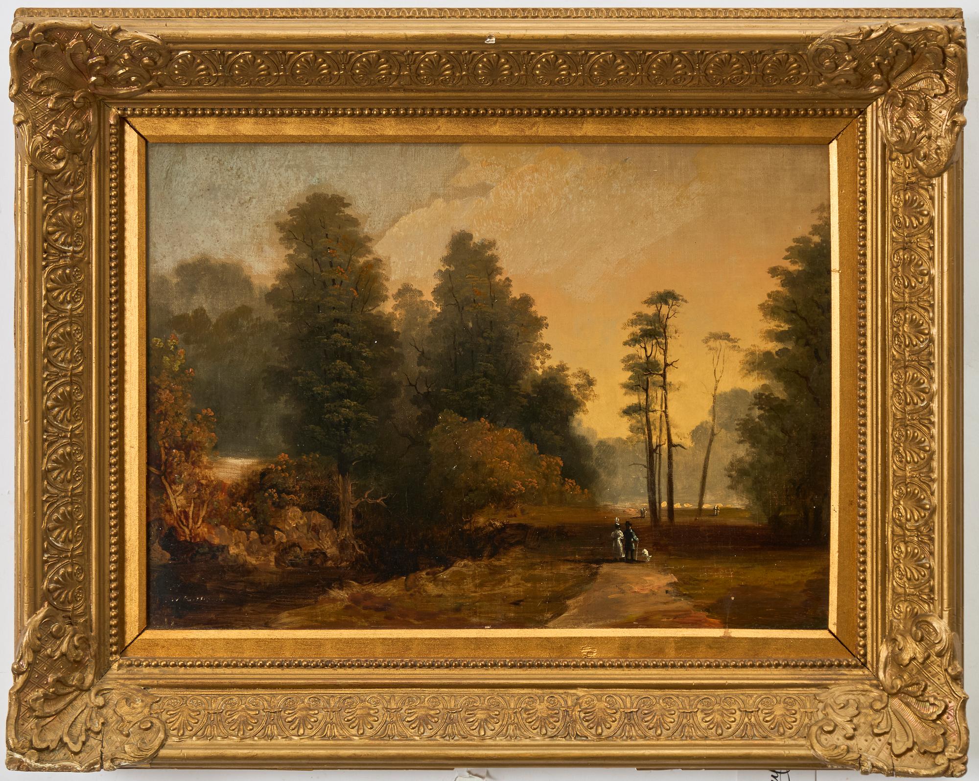 French school, early 19th century, Park landscape with strolling couples.