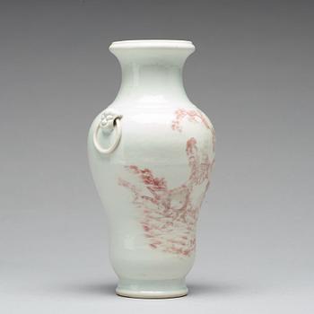 A copper red baluster vase, Qing dynasty (1644-1912), with Qianlong mark.