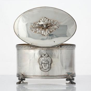 Pehr eller Adolf Zethelius, sockerskrin, silver, Stockholm 1810. Empire.