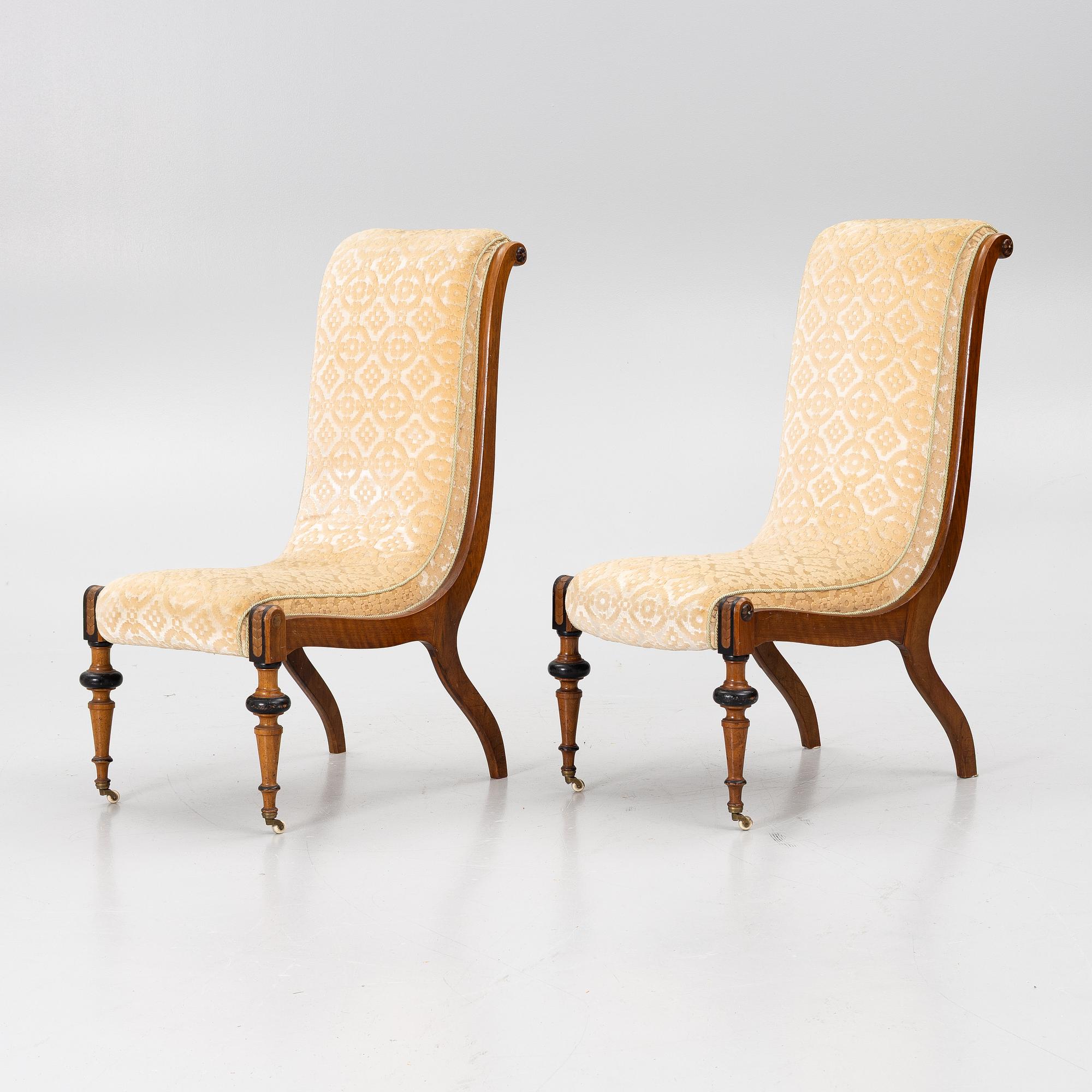 Swan-neck chairs, a pair, circa 1850.