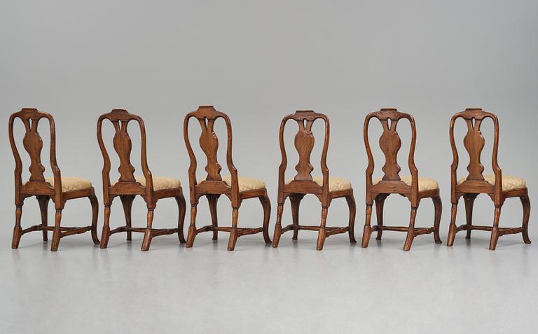 A set of six Swedish Rococo chairs, later part of the 18th century.