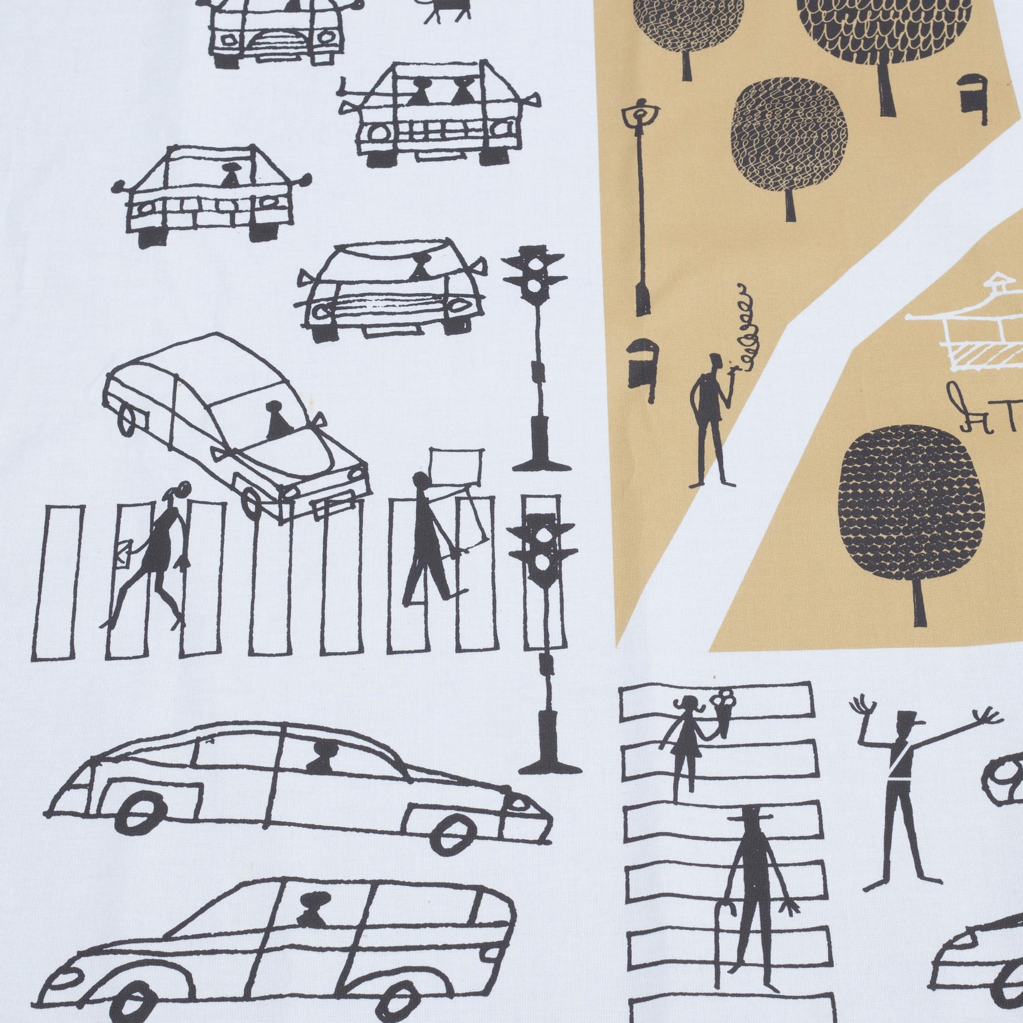 TEXTILTRYCK, efter illustration av Klas Fahlén till Sven Harrys Restaurang i Vasaparken, omkring år 2010.