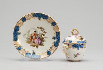 A Meissen cup with saucer and cover, 18th century.